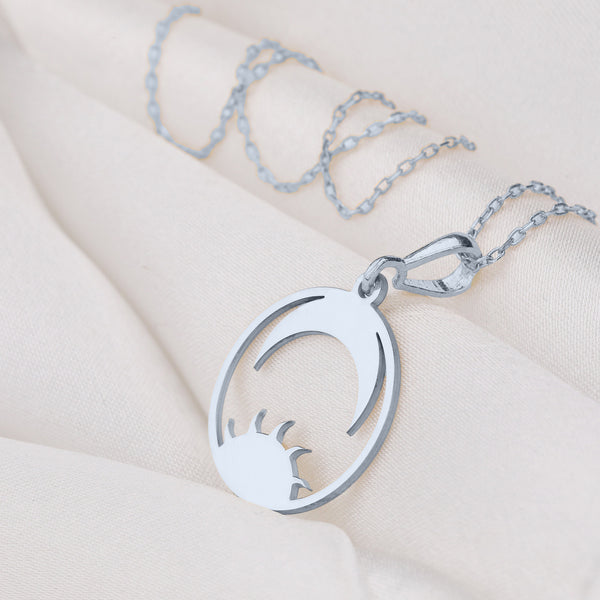 Sun And Moon Necklace 14K Solid Gold Celestial Jewelry Silver Sun and moon Charm Necklace Solid Gold Dainty Celestial Necklace Gift