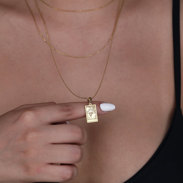 14K Solid Gold The Lovers Tarot Necklace, Tarot Gift for Couple, Skeleton Lovers Gold Pendant, Silver Tarot Charm, Romantic jewelry gift