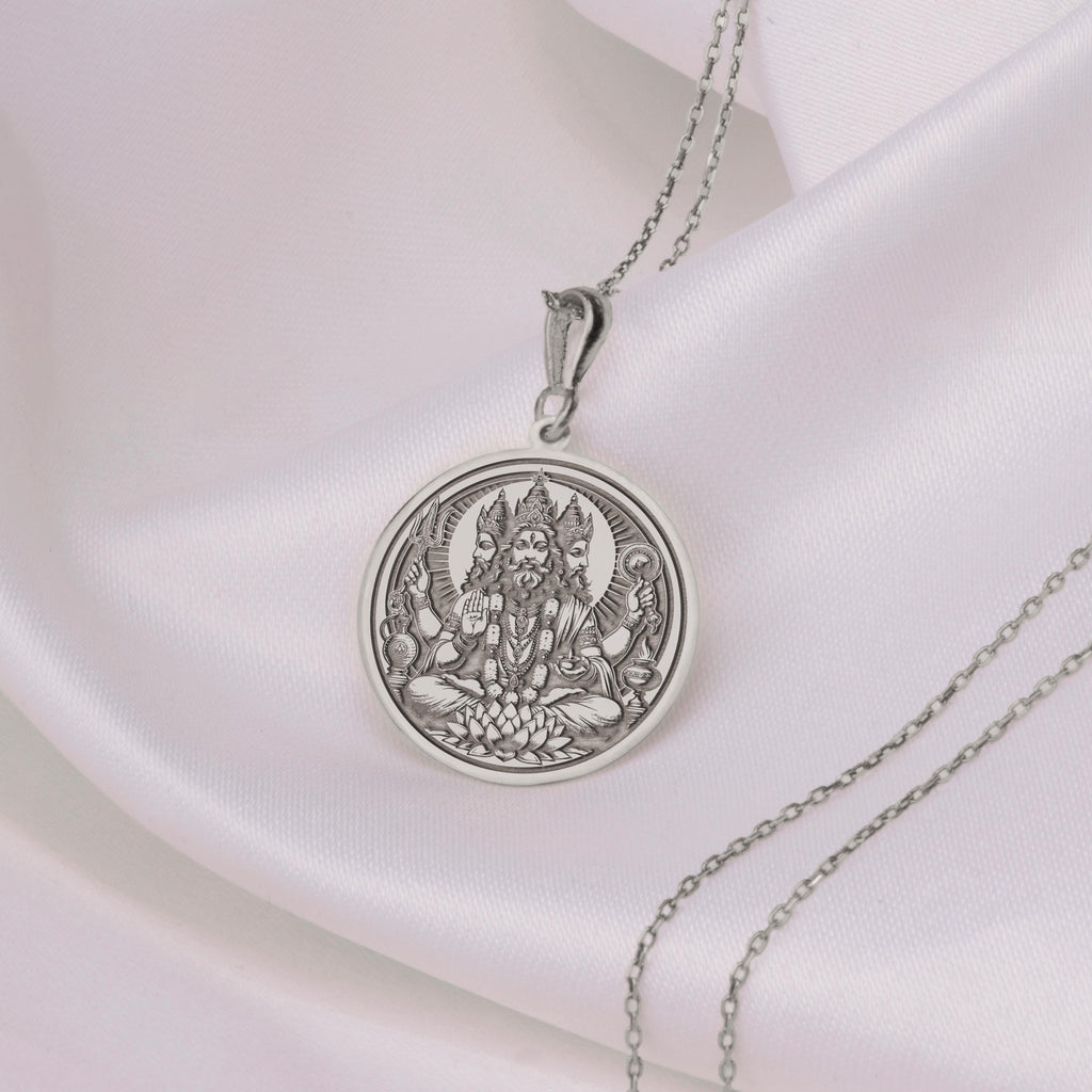 Brahma God Creator Pendant | 14K Gold & Silver Options - Spiritual Protection Hindu Mythology - Image 3