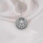 925 Sterling Silver Golden Retriever Angel Dog Medallion showcasing beloved loyal breed with angel wings and heavenly halo. Detailed memorial coin pendant with gentle expression and flowing coat. Premium Golden loss jewelry symbolizing eternal love.