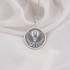 925 Sterling Silver German Shepherd Angel Dog Medallion showcasing beloved working breed with angel wings and heavenly halo. Detailed memorial coin pendant with noble expression and alert stance. Premium GSD loss jewelry symbolizing eternal love.