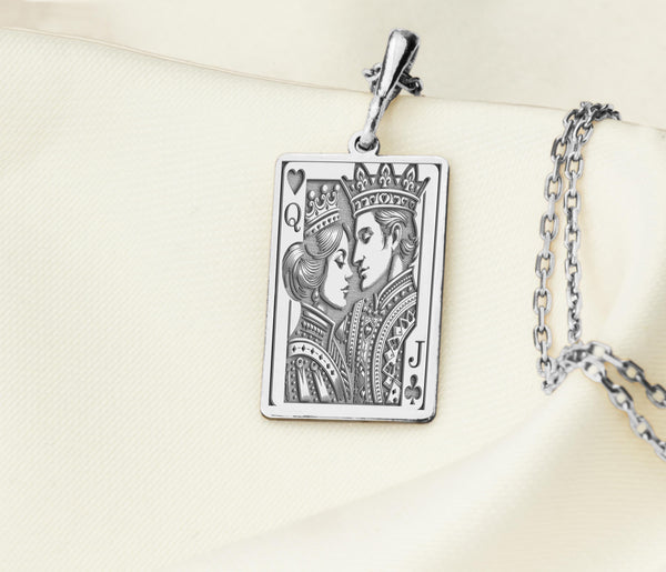Queen Of Hearts and Jack of Clubs Necklace, Couple Card necklace, Romantic card pendant, Personalized Gifts for her on Valentine's