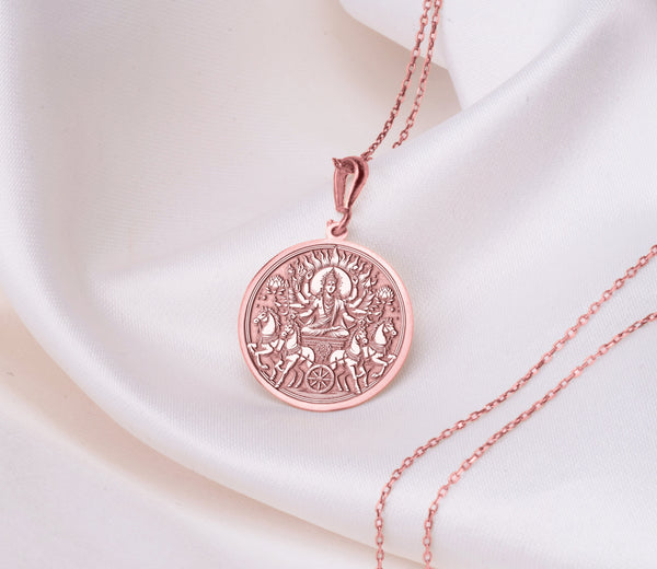 Surya rose gold Charm Pendant necklace - Radiant Sun God Necklace, Handmade Hindu Jewelry for Strength & Positivity, Hindu jewelry,Surya amulet, surya coin pendant, Surya talisman