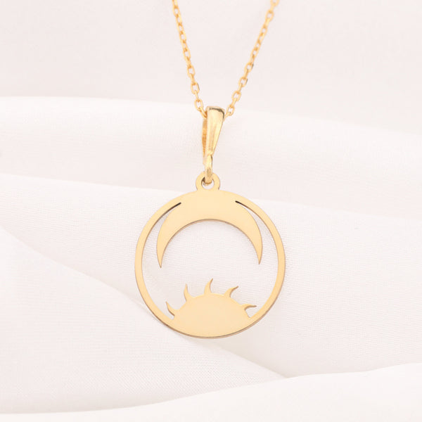 Sun And Moon Necklace 14K Solid Gold Celestial Jewelry Silver Sun and moon Charm Necklace Solid Gold Dainty Celestial Necklace Gift