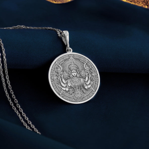 Sterling Silver Durga Talisman, beautifully crafted to symbolize divine protection and courage. A perfect spiritual accessory for women.