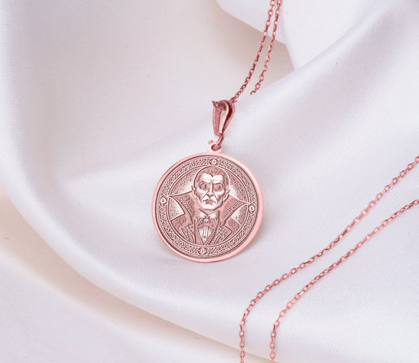 14K Solid Gold Count Dracula Pendant, Count Dracula Silver Charm Pendant, Dracula jewelry, Dracula Vampire Men/Women Charm Necklace