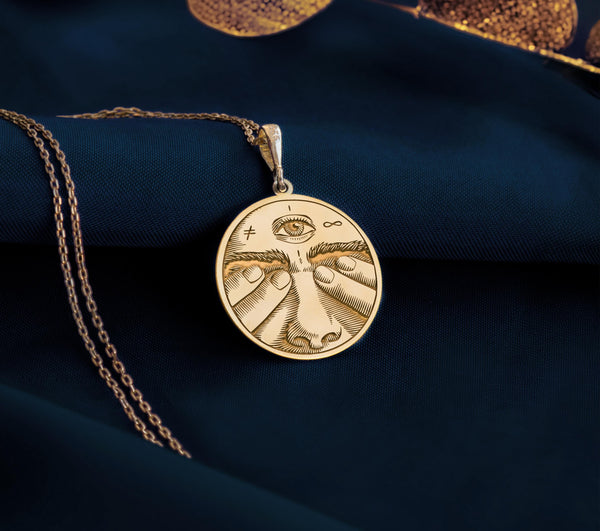 14k Gold Third Eye Gold Pendant - All-Seeing Eye- Inner Vision Necklace, Astral Vision, Handmade Sacred Eye Medallion for Men and Women