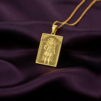 A personalized 14K gold plated owl portrait pendant in a tarot card style. This dark academia jewelry features a scholarly woodland creature, a perfect gift for a teacher or book lover.