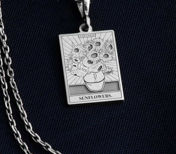 14 K Solid Gold Van Gogh SunFlower Necklace, SunFlower Van Gogh Pendant, SunFlower Dainty Charm, Van Gogh Painting Necklace