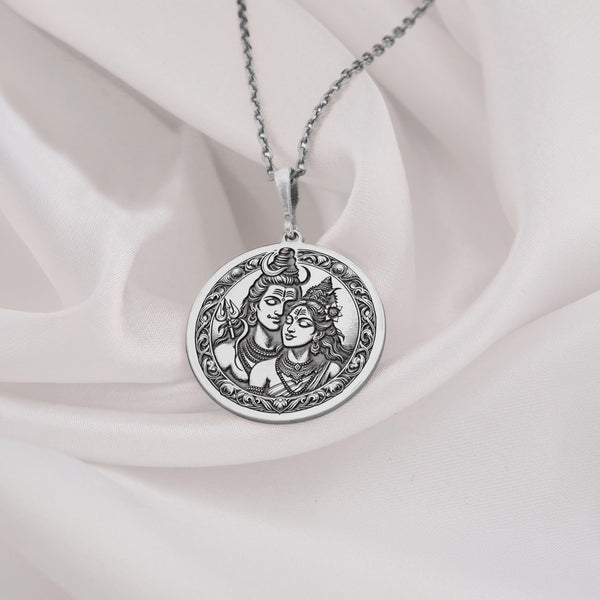 14K Solid Gold Shiva Parvati Pendant Necklace, Divine couple Charm Necklace, Personalized Shiva Parvati Talisman, Unique Valentine gift