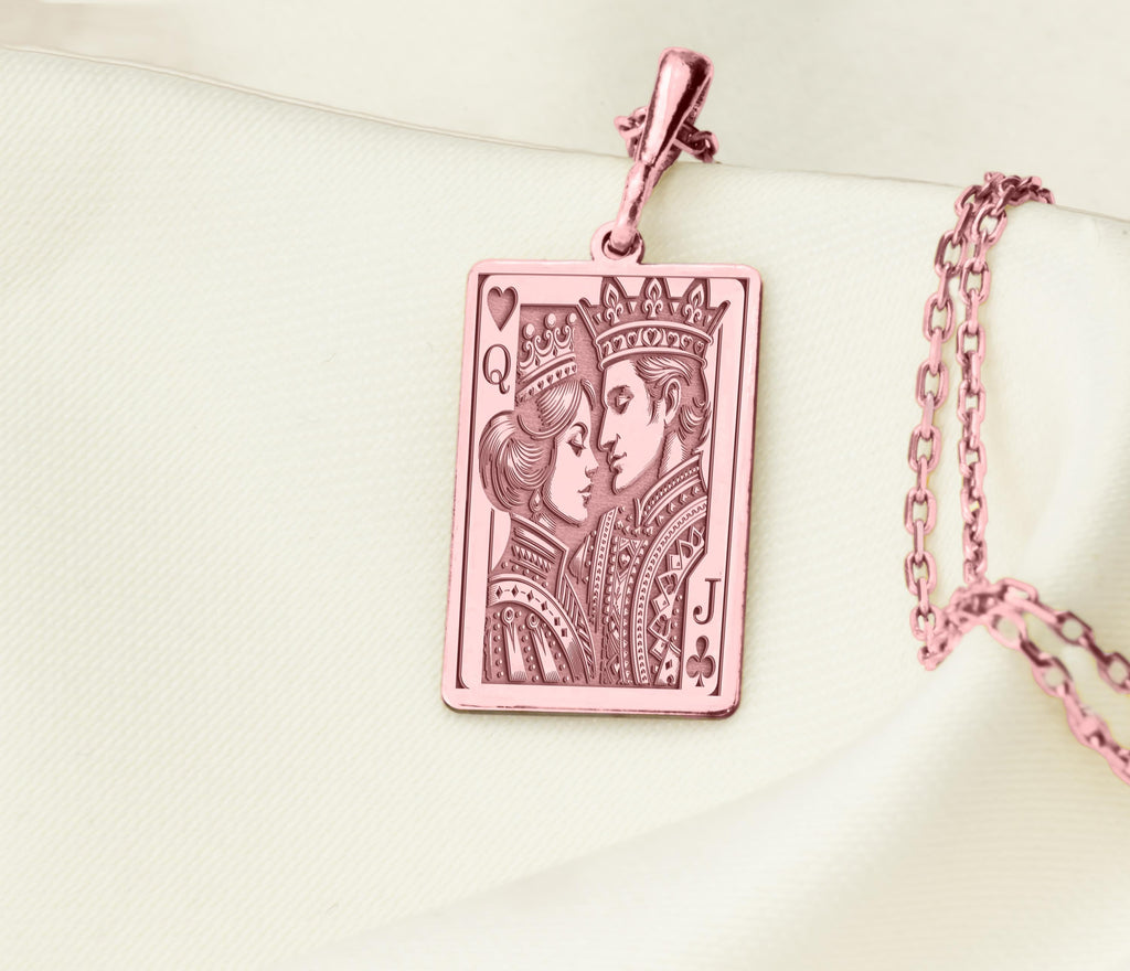 Queen & Jack Playing Card Couple Pendant | 14K Gold & Silver Options - Romantic Anniversary Gift - Image 6