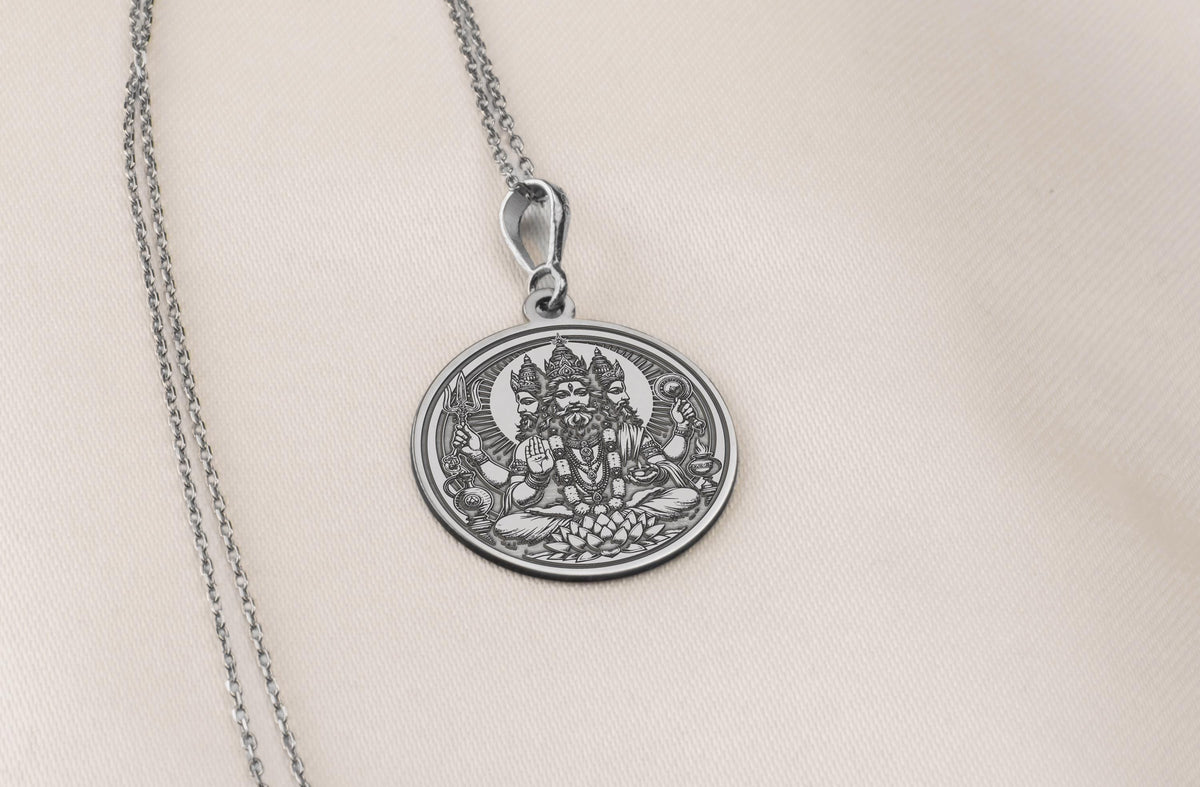 Brahma God Creator Pendant | 14K Gold & Silver Options - Spiritual Protection Hindu Mythology - Image 2