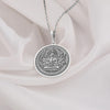 Sterling silver Aizen Myo-o pendant highlighting the Wisdom King&#39;s fierce expression, embodying passion turned into enlightenment.