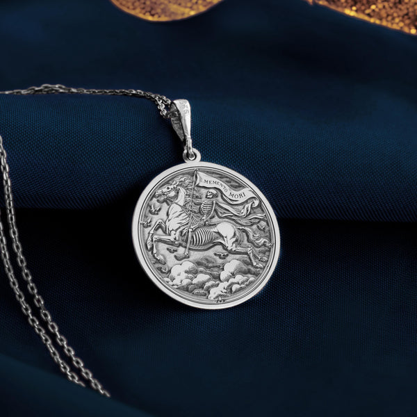 Memento Mori silver coin pendant Necklace, a thoughtful memorial gift to honor a father memory. This symbolic keepsake offers comfort, healing, and a reminder of life’s balance. Perfect for sympathy or remembrance