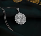 14K Solid Gold Horus Charm Necklace, Horus Silver Pendant, Rose Gold Horus Necklace, Egyptian Jewelry, Falcon Medallion, Eye Of Horus Charm