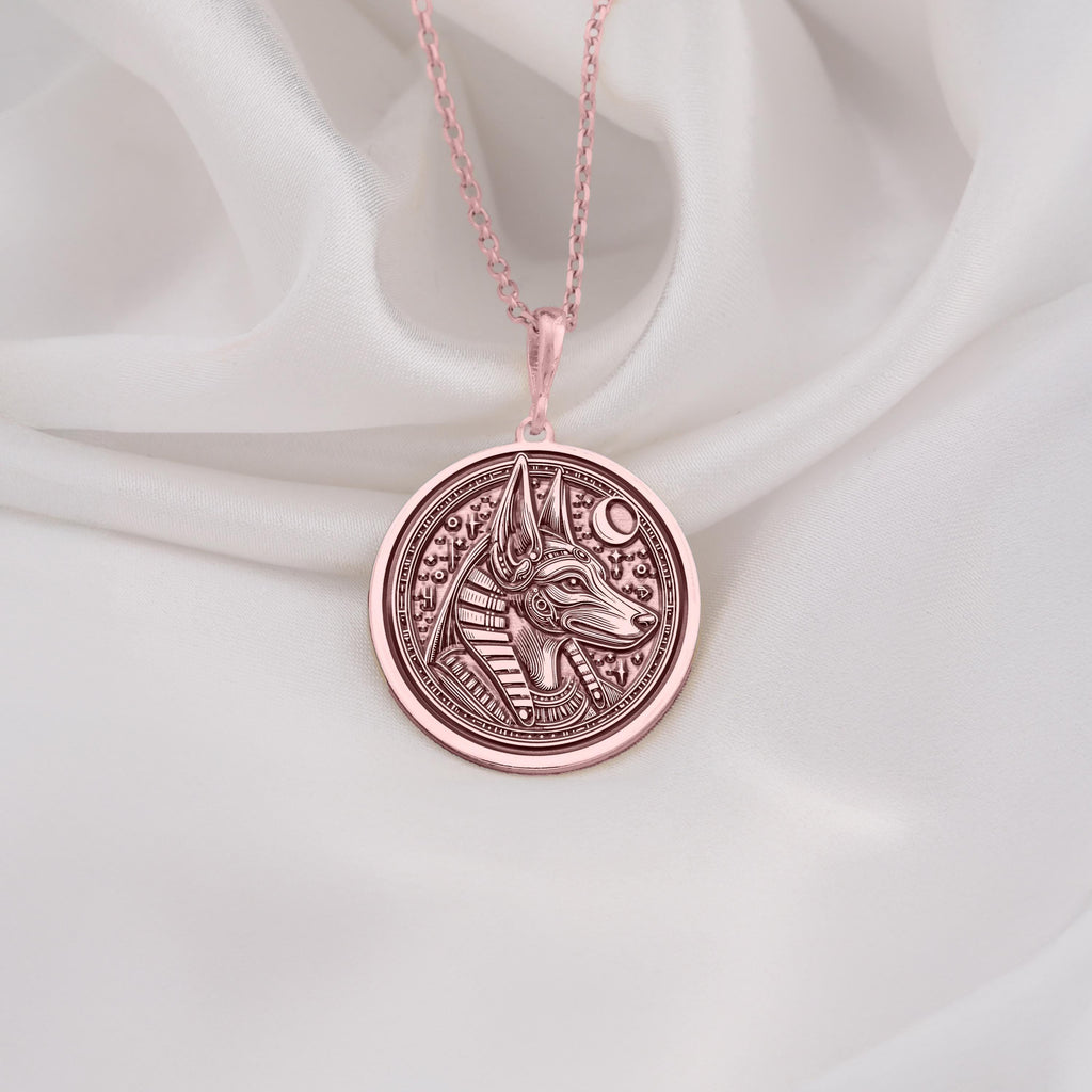 Rose Gold Plated Anubis Necklace with an elegant finish. This Egyptian god pendant is perfect for mythology lovers and spiritual enthusiasts. Unisex design makes it an ideal gift for birthdays or special occasions.