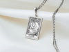 Strength Tarot Card Charm Necklace, 14K Solid Gold Tarot Charm, Strength Tarot Card Silver Charm Necklace, Personalized Tarot Card Charm