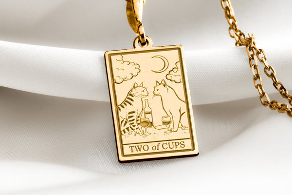 14 K Solid Gold Two of Cups Tarot Card Necklace, Two of Cups Silver Charm Pendant, Tarot Gift For Couple, Gifts for her on Valentine's