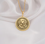 Golden Retriever Dog Pendant Necklace Necklaces 14K 14K Gold Plated dog portrait round pendant necklace with detailed engraving.