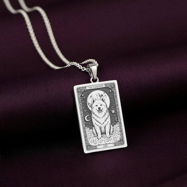 A striking 925 sterling silver Samoyed charm. The art shows the celestial "Sammy," a meaningful piece of jewelry for a pet owner.