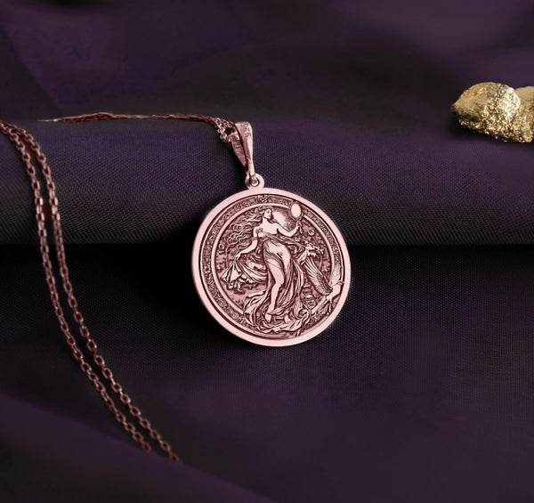 Aphrodite, the goddess of love, grace, and beauty, shines in this Rose Gold Plated Pendant, a stunning representation of Greek mythology jewelry. The soft, warm tones of rose gold enhance its intricate craftsmanship, making it a romantic and elegant accessory. This Aphrodite charm necklace is perfect for those who adore goddess-inspired jewelry, offering a luxurious, feminine touch to any outfit and an unforgettable gift for mythology enthusiasts.