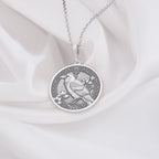 Unique silver Raven bird pendant necklace , gothic bird pendant jewelry, antique style crow medallion, bird medallion necklace, gothic raven pendant, raven totem necklace, crow familiar jewelry, black raven pendant, celtic raven bird jewelry, victorian style crow pendant