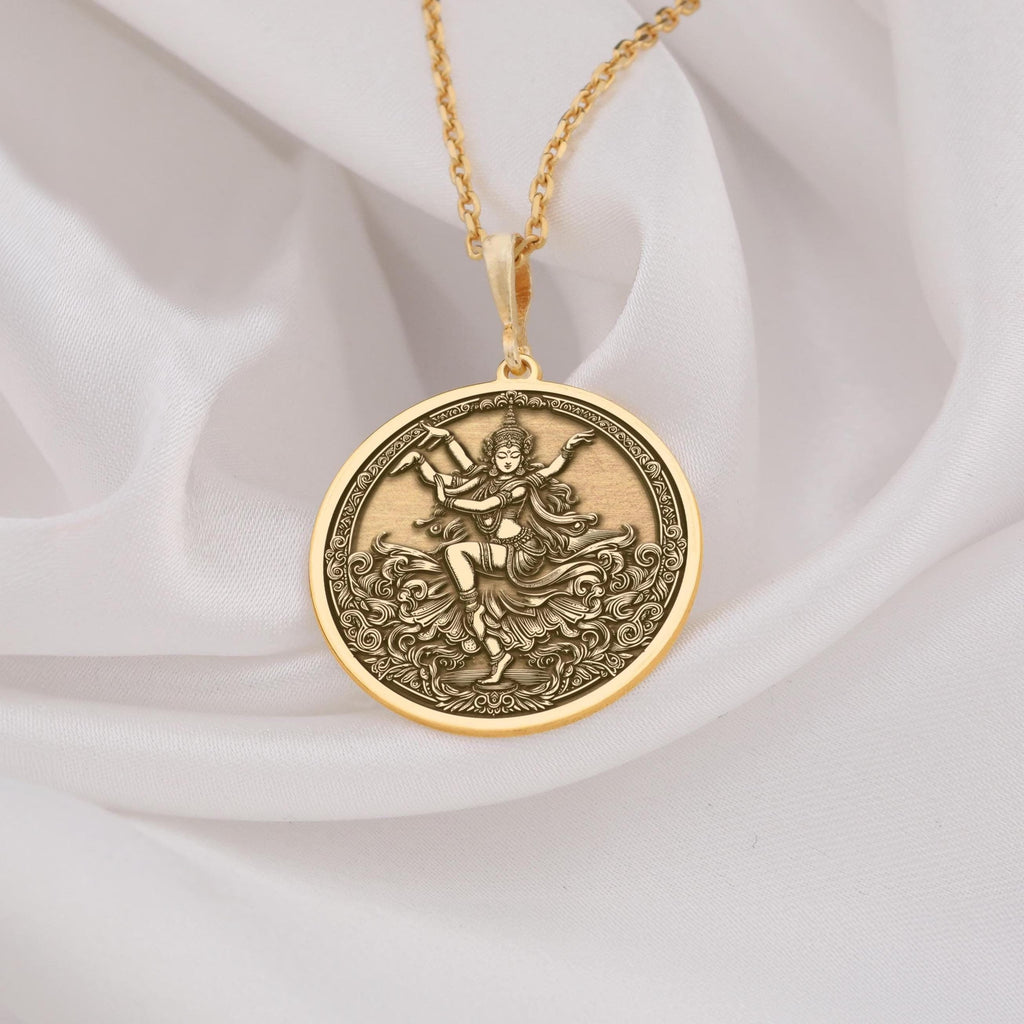 Gold Apsara Pendant - Divine Dancer Necklace for Women - Hindu Mythology Inspired Jewelry - Handmade Gold Apsara Charm - Unique Gold Apsara Necklace - Elegant Apsara Gold Pendant - Spiritual Gift for Women