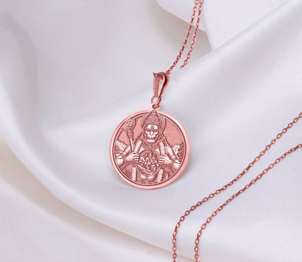14K Solid Gold Sri Hanuman Charisa Charm Necklace, Silver Hanuman Sita Rama Necklace, Personalized Hanuman Charm Pendant, God of Strenght