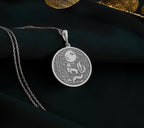 Kitsune Fox Spirit Animal Charm Pendant Necklaces 925 925 Sterling Silver round pendant featuring a crescent moon and coiled snake design necklace