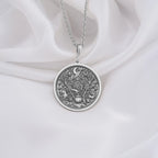 silver forest witch pendant, featuring mystical symbols and embodying the spirit of the enchanted forest. Handmade silver necklace ideal for spiritual protection and a connection with nature.