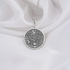 silver forest witch pendant, featuring mystical symbols and embodying the spirit of the enchanted forest. Handmade silver necklace ideal for spiritual protection and a connection with nature.
