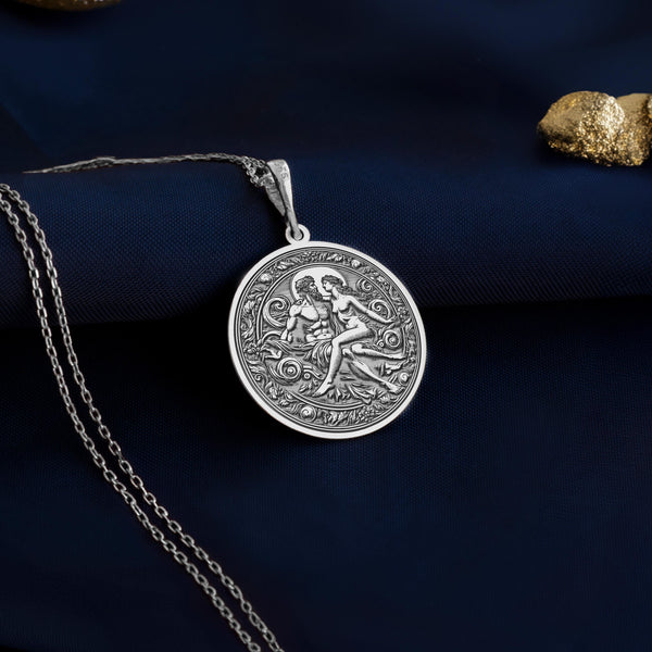 Couple Romantic charm silver necklace, Zeus and Hera love silver necklace, lovers silver medallion, Zeus Hera couple necklace, real silver romantic silver medallion, romantic gift for lovers, Greek gods romance charm, god and goddess jewelry.