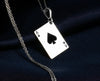 Silver Ace of Spades rectangle charm necklace, playing card pendant, minimalist boho style, vintage-inspired, handcrafted, delicate and lightweight for layering, spiritual symbol of resilience, unique gift, everyday wear, timeless elegance.