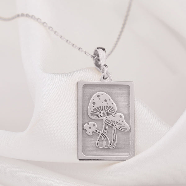 14K Solid Gold Mushroom Necklace, Silver Mushroom Charm, Mushroom Pendant, Mushroom Tarot Necklace, Psychedelic Necklace, Pagan Jewelery