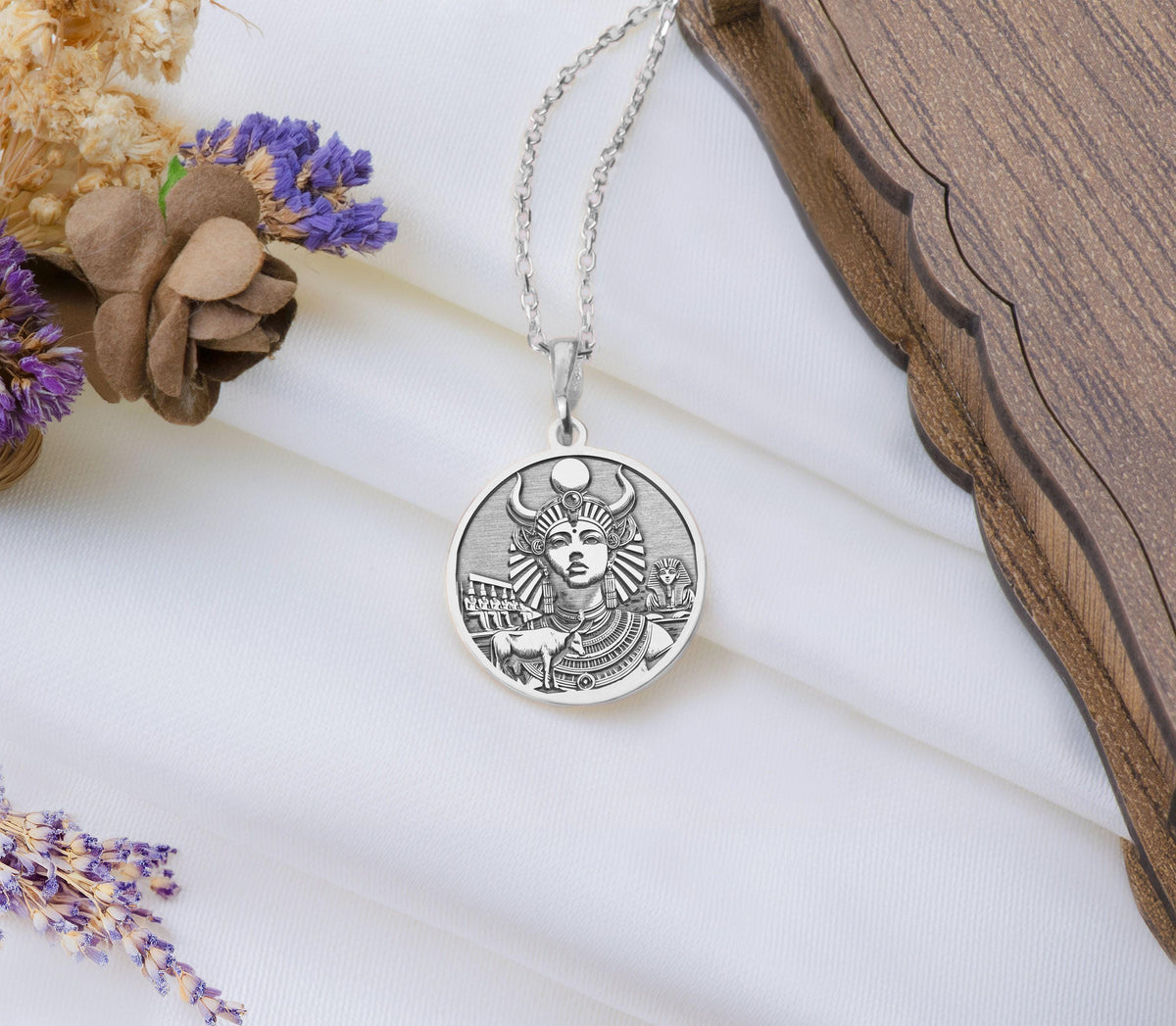 Silver Hathor necklace, Hathor silver pendant, Egyptian silver charm, Goddess silver necklace, Silver Egyptian jewelry, Hathor silver charm, Silver mythology charm, Silver goddess pendant, Silver Egyptian pendant, Hathor silver jewelry.