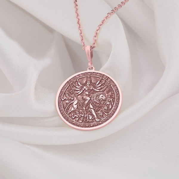 Maa Durga rose gold Pendant Necklace, durga Devi Spiritual Jewelry, Navaratri Durga Necklace