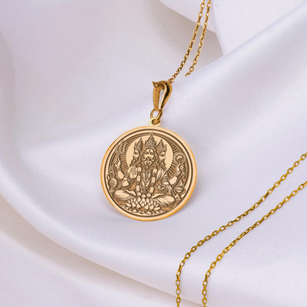 Brahma God Creator Pendant | 14K Gold & Silver Options - Spiritual Protection Hindu Mythology - Image 1