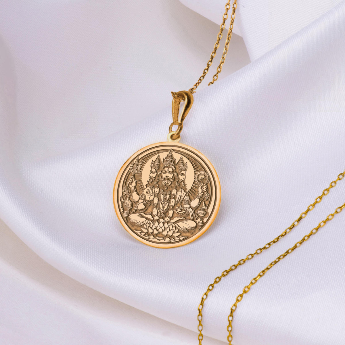 Brahma God Creator Pendant | 14K Gold & Silver Options - Spiritual Protection Hindu Mythology - Image 1