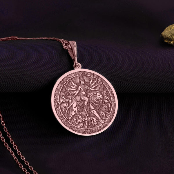 Maa Durga rose gold Pendant Necklace, durga Devi Spiritual Jewelry, Navaratri Durga Necklace