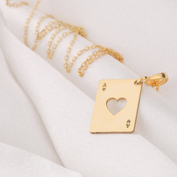 Ace of heart gold charm pendant necklace, gift for her, romantic jewelry, Heart Jewelry, heart pendant, playing card charms