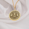 14K Solid Gold Hades Necklace featuring Greek mythology-inspired design with Cerberus and Thanatos. Handmade unisex pendant, luxurious gothic jewelry, perfect for mythology lovers and unique gift seekers.