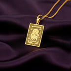 A polished 14K solid gold Pomeranian medallion. This fine pet jewelry represents the breed's fiery spirit, making it a perfect Pom lover gift.