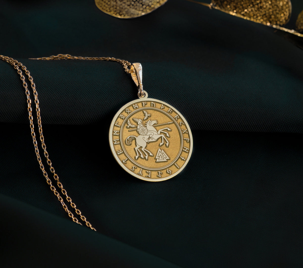 14K Solid Gold Odin Charm Necklace, Odin Silver Pendant, Rose Gold Odin Necklace, Celtic Jewelry, Wotan Medallion, Raven Talisman, Celt Gift