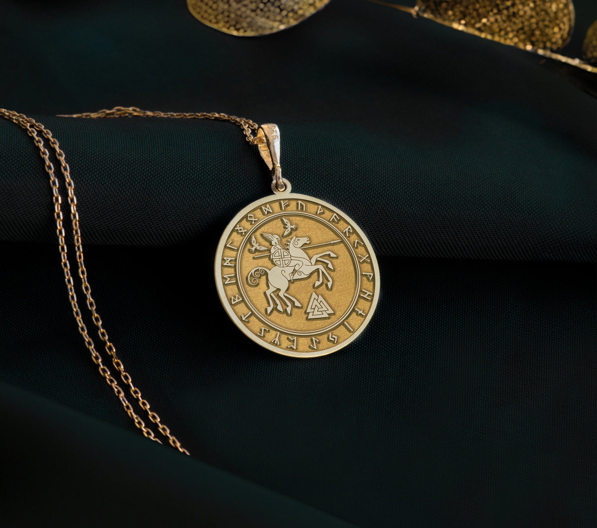 14K Solid Gold Odin Charm Necklace, Odin Silver Pendant, Rose Gold Odin Necklace, Celtic Jewelry, Wotan Medallion, Raven Talisman, Celt Gift
