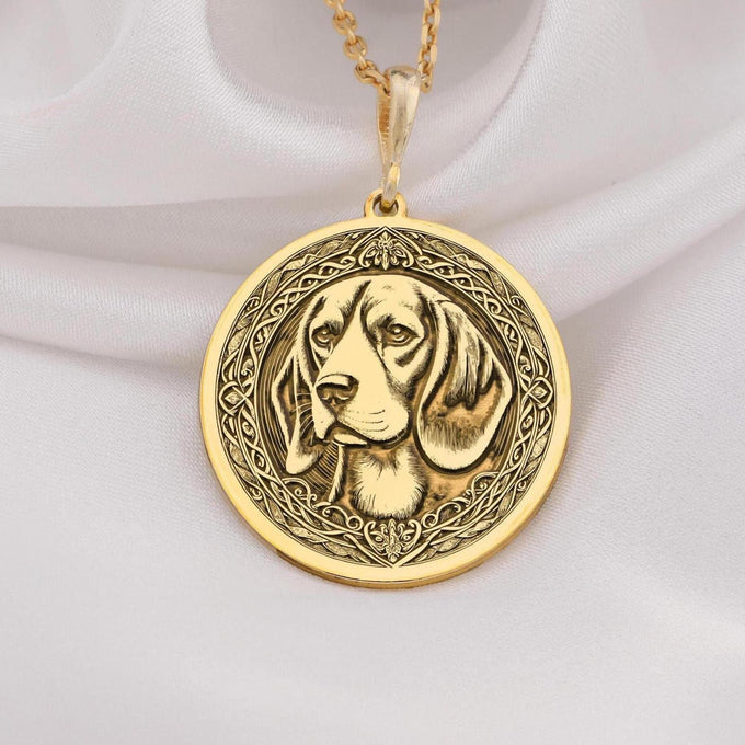 14K Solid Gold Beagle pendant necklace featuring intricate details and a timeless design. Perfect dog lover jewelry gift, crafted for pet enthusiasts and Beagle owners. Luxury gold charm for everyday wear.