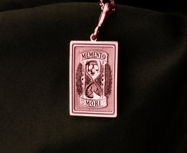 14K Solid Gold Memento Mori Hourglass Charm Necklace, Memento Mori hourglass Medallion, Silver Memento Mori Rose Gold Charm Locked Pendant