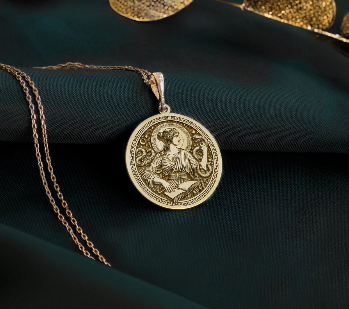 14K Gold Plated Metis Necklace inspired by Greek mythology. This elegant goddess pendant is perfect for everyday wear or special occasions. A thoughtful gift for history enthusiasts or women who love unique, handcrafted jewelry.