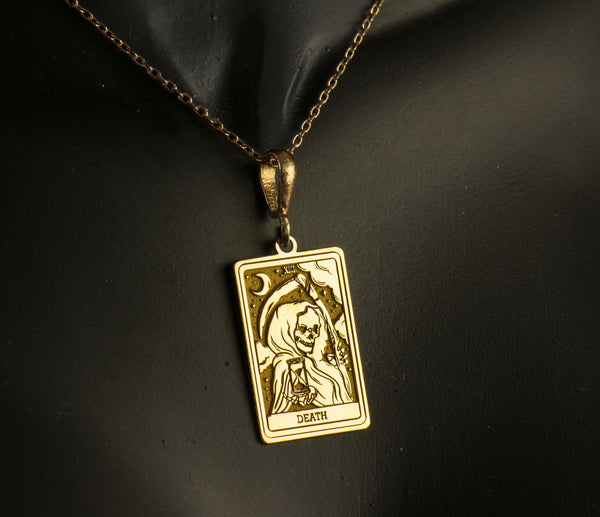Death Tarot Card Gold Charm Necklace include, Death Tarot Necklace, Tarot Card Jewelry, Transformation Pendant, Mystical Charm Necklace, Symbolic Jewelry,