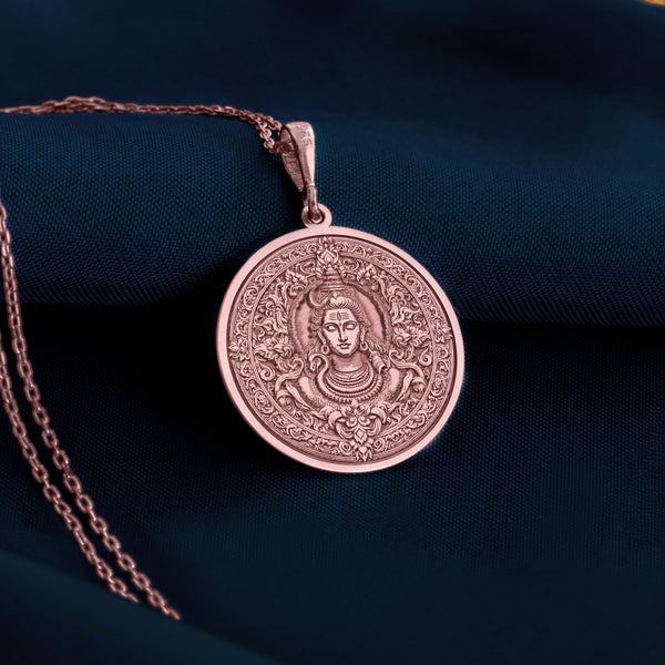 Lord Shiva Pendant in Gold and silver, symbol of divine transformation and protection, intricately handmade, available in gold, silver, and rose gold. Ideal spiritual gift for meditation and enlightenment.