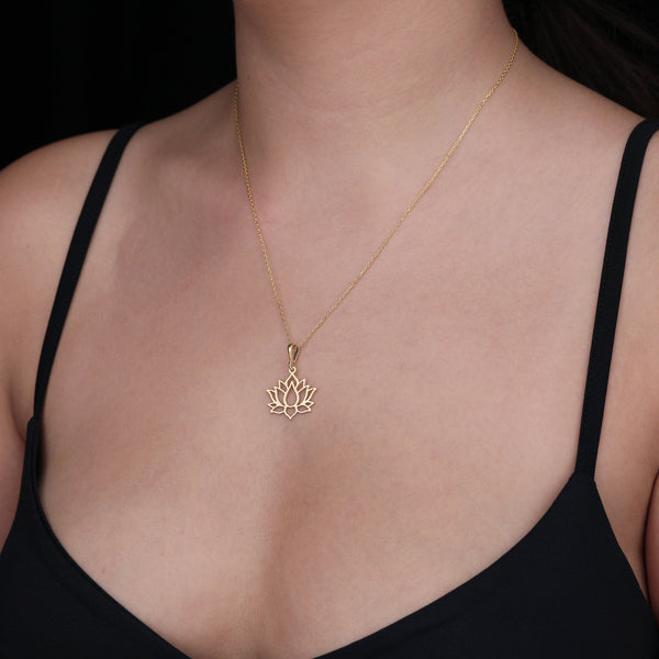 14K Solid Gold Lotus Pendant Necklace, Dainty Floral Necklace, Meditation gift necklace, flower necklace, Yoga jewelry, Bohemian pendant